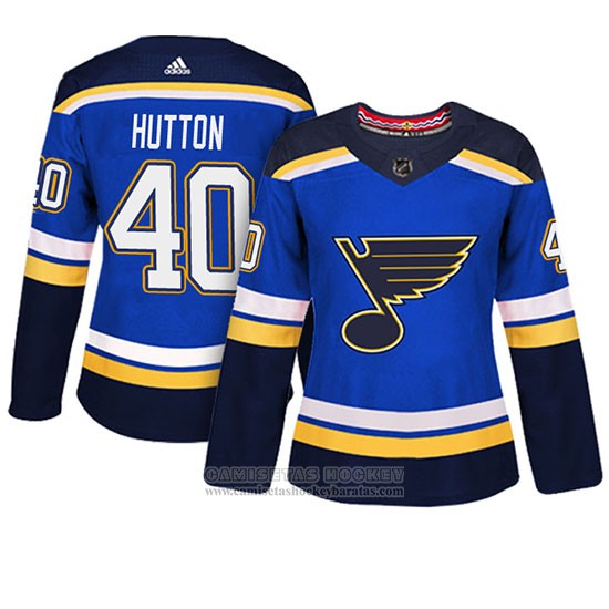 Camiseta Hockey Mujer St. Louis Blues 40 Carter Hutton Primera Adizero Jugador Azul